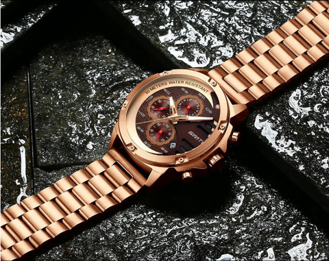 Image of Super Classy Solid Steel Men's Watch Waterproof Three-eye Six-pin Designer Watch