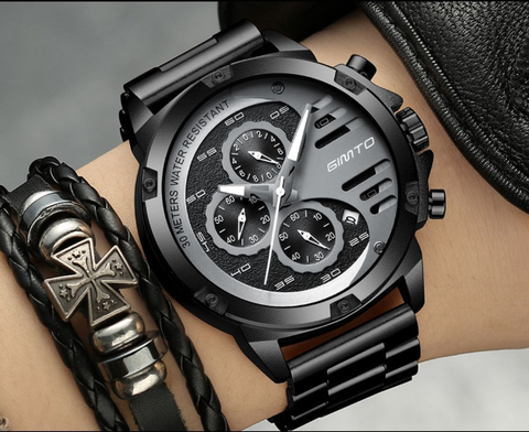 Image of Super Classy Solid Steel Men's Watch Waterproof Three-eye Six-pin Designer Watch