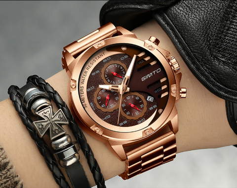 Image of Super Classy Solid Steel Men's Watch Waterproof Three-eye Six-pin Designer Watch