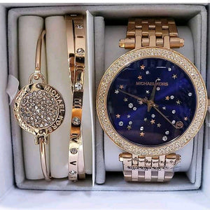 Michael Kors Female Rose gold 3in1set  studded chain wrist watch