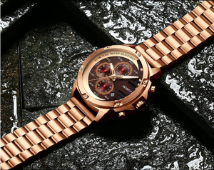 Super Classy Solid Steel Men's Watch Waterproof Three-eye Six-pin Designer Watch