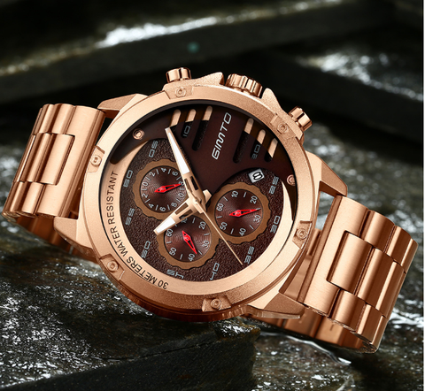 Image of Super Classy Solid Steel Men's Watch Waterproof Three-eye Six-pin Designer Watch